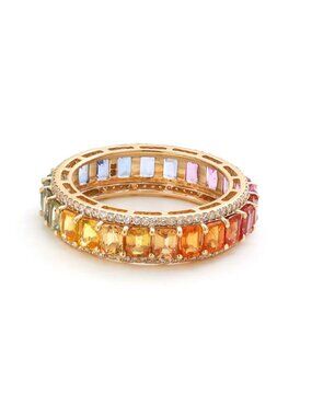 Colorful Gemstone 14K (18K Custom) Diamond Band Ring